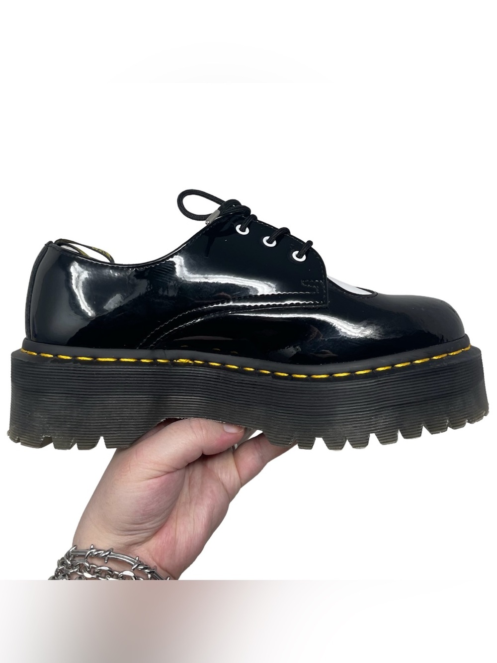 Dr. Martens x Hello Kitty 1461 Quad Platform Black Leather Shoes Women's Size 8 - Picture 14 of 15
